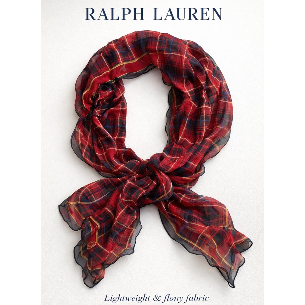Ralph Lauren Red Navy Yellow Plaid Scarf